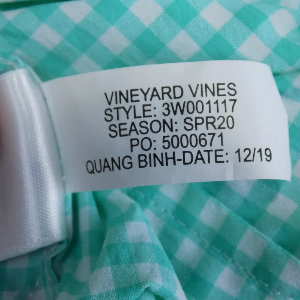 Vineyard Vines Performance Gingham Button Down Shirt Boys XL 18 Green White